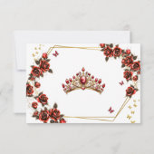 Red Golden Roses Tiara Butterflies Quinceañera 出欠カード (裏面)