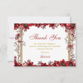 Red Golden Tiara Floral Quinceañera サンキューカード (正面)