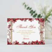 Red Golden Tiara Floral Quinceañera サンキューカード (スタンド正面)