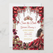 Red Golden Tiara Floral Quinceañera セーブザデート (正面)