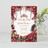 Red Golden Tiara Floral Quinceañera セーブザデート (スタンド正面)