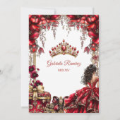 Red Golden Tiara Floral Quinceañera セーブザデート (裏面)