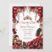 Red Golden Tiara Floral Quinceañera セーブザデート (正面)