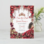 Red Golden Tiara Floral Quinceañera セーブザデート (スタンド正面)
