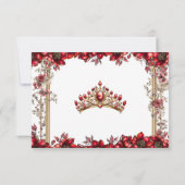 Red Golden Tiara Floral Quinceañera 出欠カード (裏面)