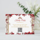 Red Golden Tiara Floral Quinceañera 出欠カード (スタンド正面)