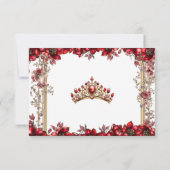Red Golden Tiara Floral Quinceañera 出欠カード (裏面)
