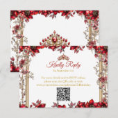 Red Golden Tiara Floral Quinceañera 出欠カード (正面/裏面)