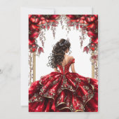 Red Golden Tiara Floral  Quinceañera 招待状 (裏面)