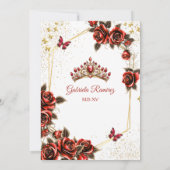 Red Golden Tiara Roses Butterfly Quinceañera セーブザデート (裏面)