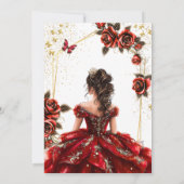 Red Golden Tiara Roses Butterfly Quinceañera 招待状 (裏面)