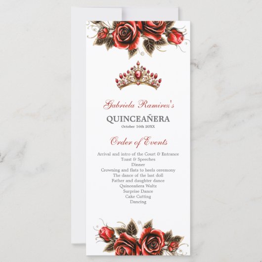 Red Golden Tiara Roses Quinceañera Program (正面)