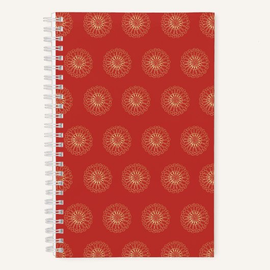 Red | Golden Zinnia Flower Medallions ノートブック (正面)