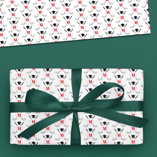 Red Golf Themed Graduation Monogram Pattern ラッピングペーパー