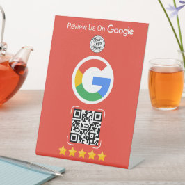 Red Google Review Business Stand with QR Code 台座サイン