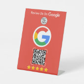 Red Google Review Business Stand with QR Code 台座サイン (正面)