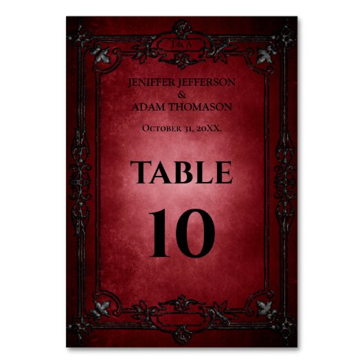 Red Gothic Halloween Alternative Wedding テーブルナンバー (正面)