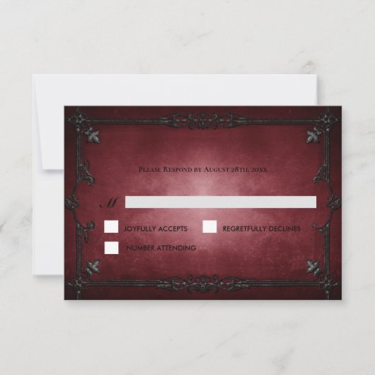 Red Gothic Halloween Alternative Wedding RSVP Card (正面)