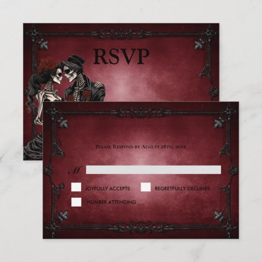 Red Gothic Halloween Alternative Wedding RSVP Card (正面/裏面)