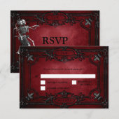 Red Gothic Halloween Alternative Wedding RSVP Card (正面/裏面)
