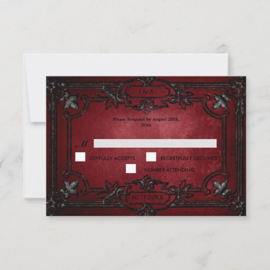Red Gothic Halloween Alternative Wedding RSVP Card (正面)