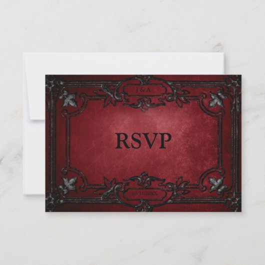 Red Gothic Halloween Alternative Wedding RSVP Card (裏面)