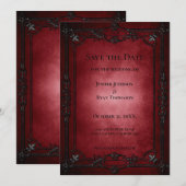 Red Gothic Halloween wedding save the date 案内状 (正面/裏面)