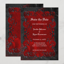 Red Gothic halloween wedding save the date 案内状