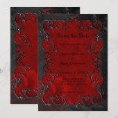 Red Gothic halloween wedding save the date 案内状 (正面/裏面)