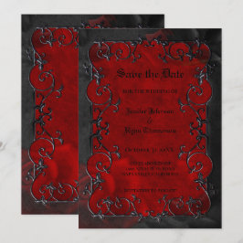 Red Gothic halloween wedding save the date 案内状
