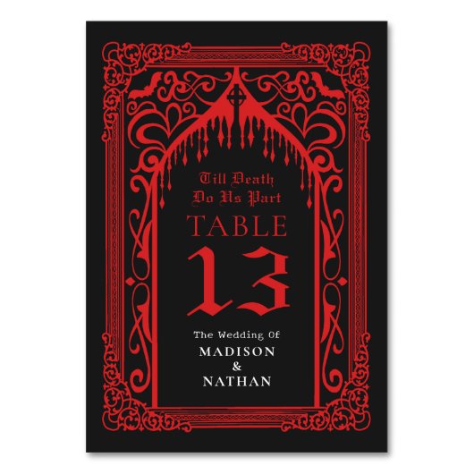 Red Gothic Vampire Cathedral Wedding テーブルナンバー (正面)