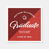 Red Graduation Bold Retro Script Cap Icon Minimal スタンダードカクテルナプキン (正面)