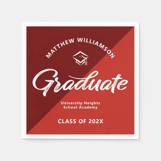 Red Graduation Bold Retro Script Cap Icon Minimal スタンダードカクテルナプキン (正面)