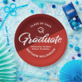 Red Graduation Bold Retro Script Cap Icon Minimal ペーパープレート (パーティー)