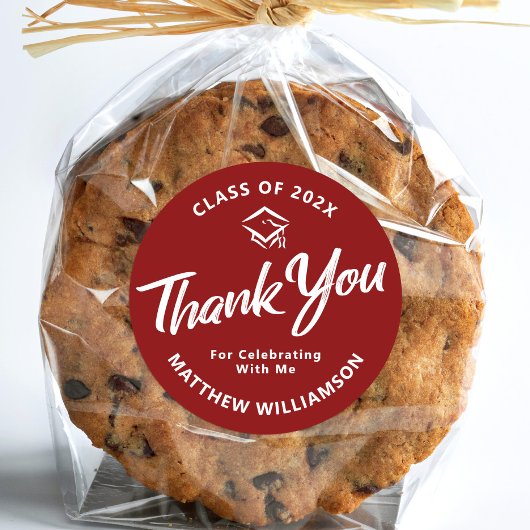 Red Graduation Script Capはっきりした Thank You ミニマル ラウンドシール