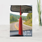 Red Graduation Tassel On Rear View Car Mirror カード (正面)