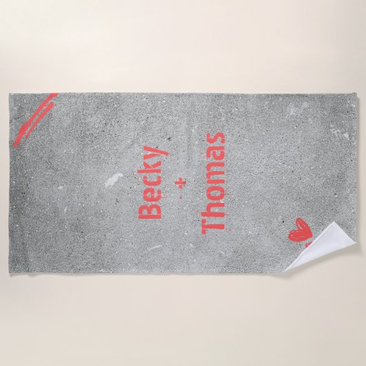 Red graffiti name on gray concrete, your  ビーチタオル (正面)