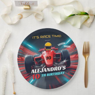 Red Grand Prix Racing Car Birthday ペーパープレート