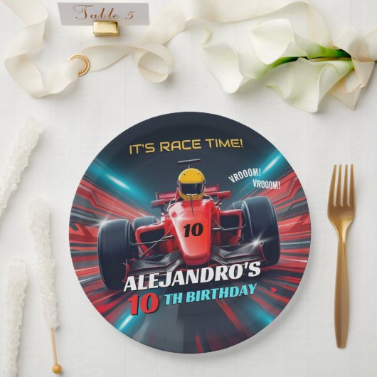 Red Grand Prix Racing Car Birthday ペーパープレート (ウェディング)