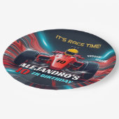 Red Grand Prix Racing Car Birthday ペーパープレート (アングル)