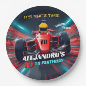 Red Grand Prix Racing Car Birthday ペーパープレート (正面)