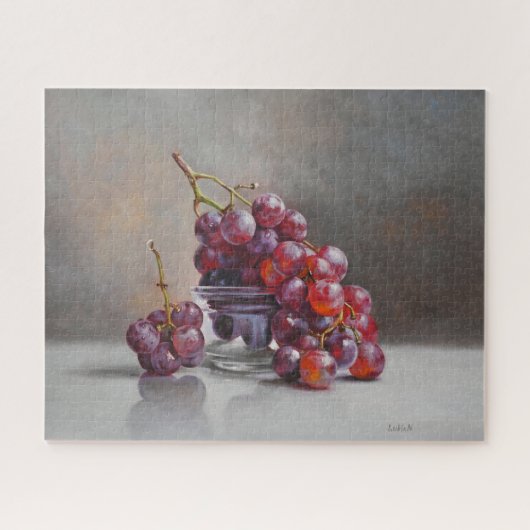 Red Grapes Still Life - from Original Oil Painting ジグソーパズル (横)