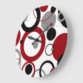 Red, Gray and Black Dots  ラージ壁時計 (傾斜)