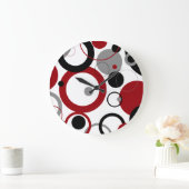 Red, Gray and Black Dots  ラージ壁時計 (ホーム)