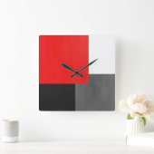 Red Gray Black and White Geometric Block スクエア壁時計 (ホーム)