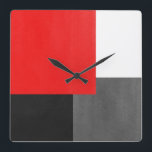 Red Gray Black and White Geometric Block スクエア壁時計<br><div class="desc">Wall clock printed with original modern watercolors geometric color block painting.</div>