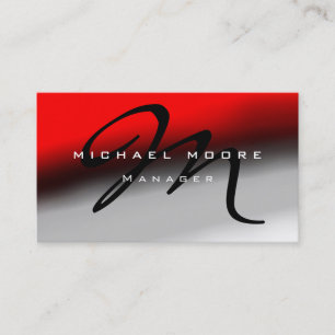 Red Gray Black Monogram Manager Business Card 名刺