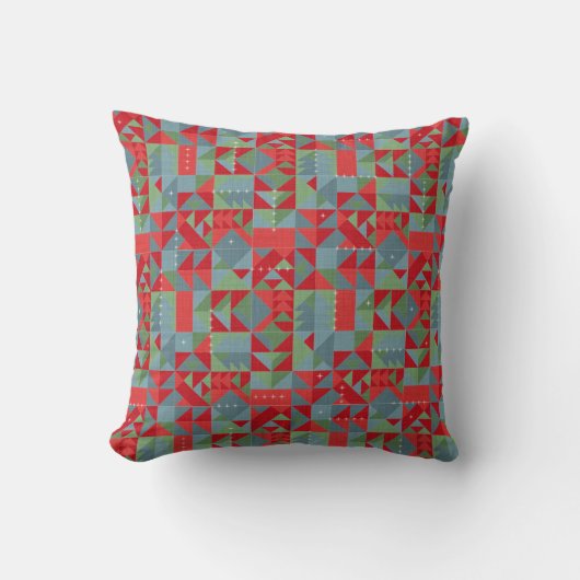 Red, gray, green geometric pattern. クッション (正面)