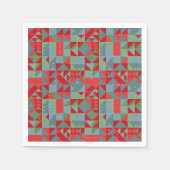 Red, gray, green geometric pattern. スタンダードカクテルナプキン (正面)