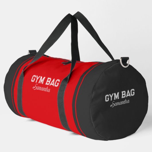 Red & Gray Sport Typography Gym Bag Custom Name ダッフルバッグ (左コーナー)